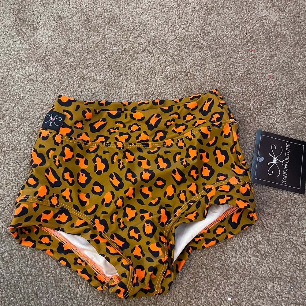 Kandi Kouture Kids High Waist Leopard Print Shorts - Orange and Black